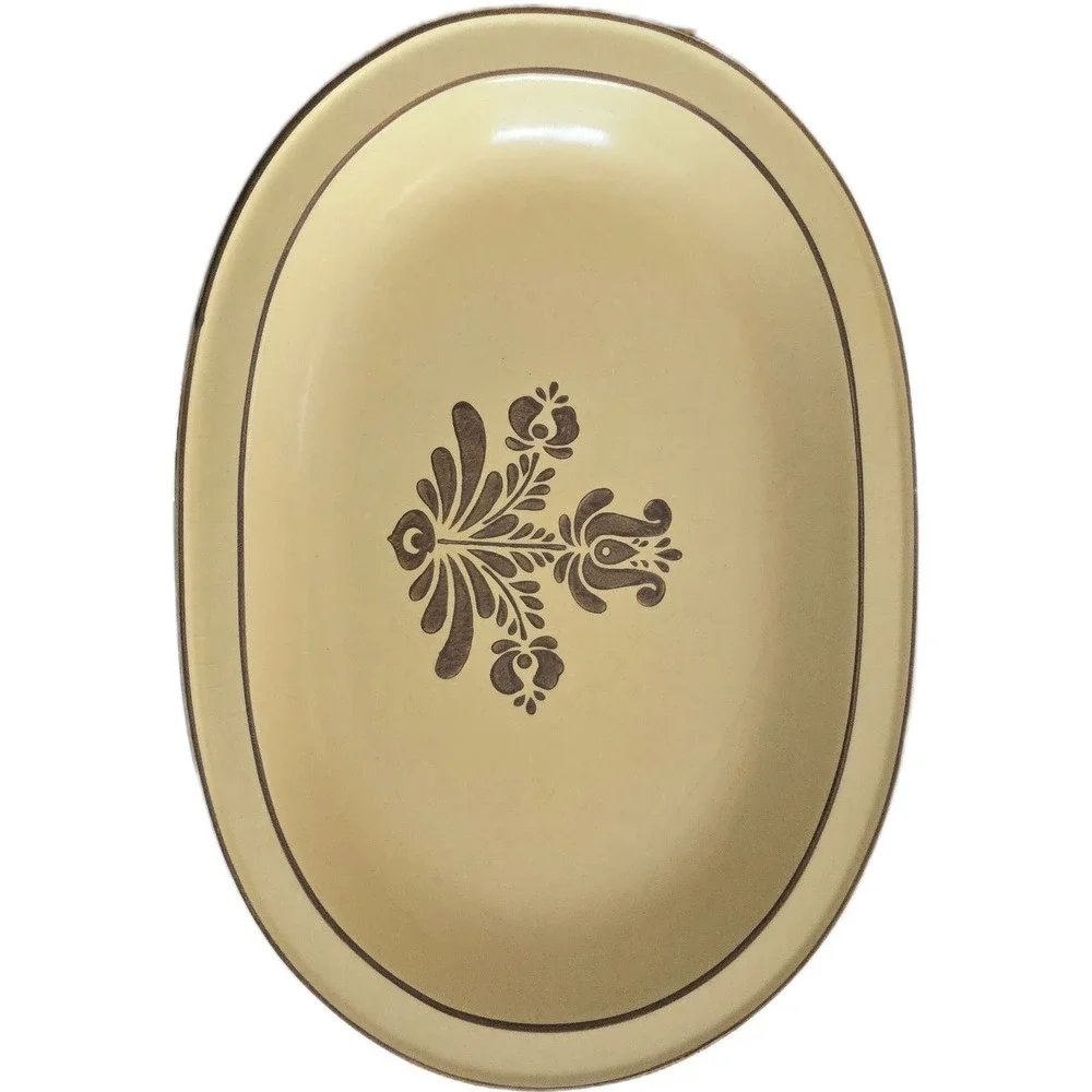 Pfaltzgraff Village Tan Brown Floral Oval Serving Platter 16 Inch Stoneware 017